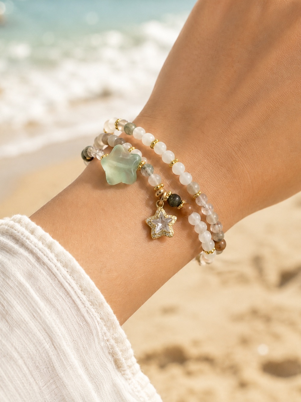 Stretchy Star Gemstone Double Wrap Bracelet